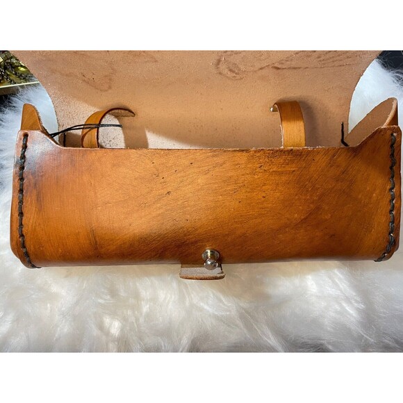 Vintage Chopper Bikers Handtooled Tooled Leather Roll Bag Cats AEH - Picture 11 of 11